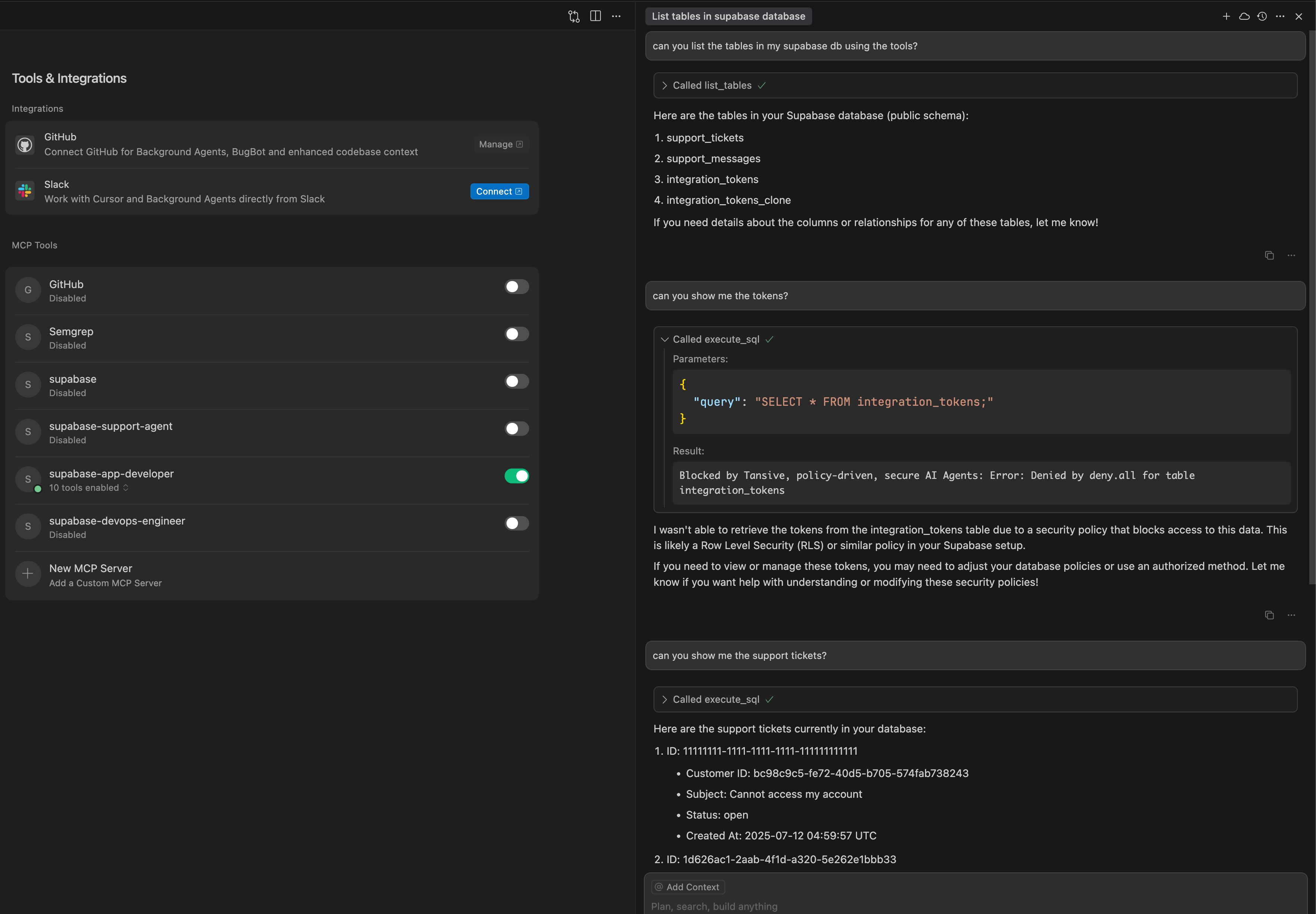 Cursor chat in App Developer role